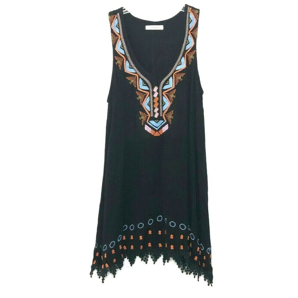 Mika & Gala Black Embroidered Mini Dress Crochet G